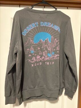 Men's Desert Dreaming Crewneck Sweatshirt - Gray with Blue & Pink Graphic
